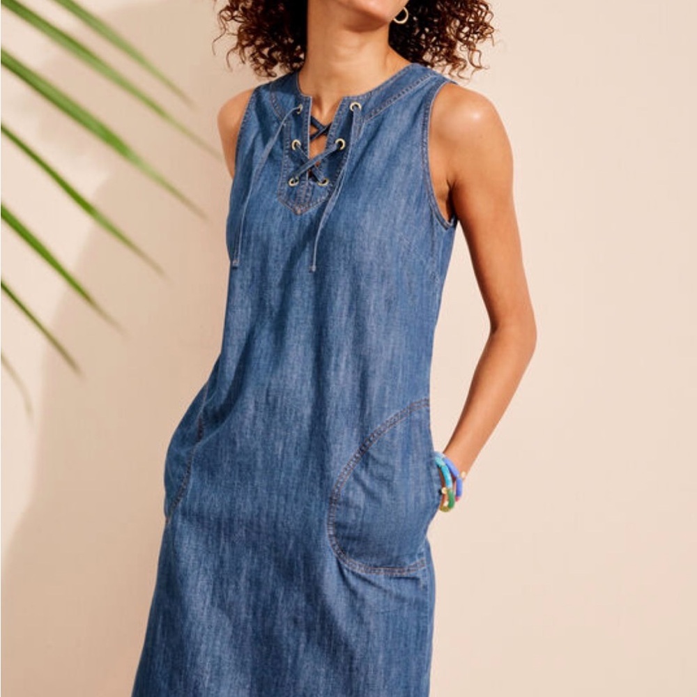 Talbots Blue Denim Lace-Up dress with pockets